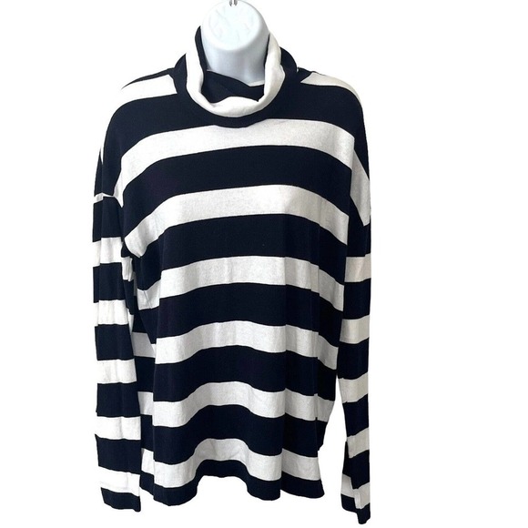J. Crew Women's Size Medium Turtleneck Sweater Navy White Stripe Long Sleeves - Picture 1 of 9